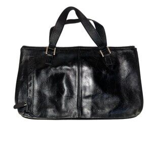 latico black shiny leather orange lined shoulder hand bag purse